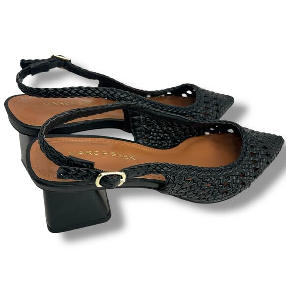 Marc Fisher Lulia Woven Slingback Pumps Black Size 5.5 Pointy Toe Block Heels - Picture 9 of 12